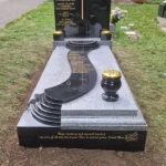 Black Granite Headstone And Kerbs With Grey Steps And Pathway - Image 7