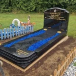 Black Granite Headstone And Kerbs With Grey Steps And Pathway - Image 12