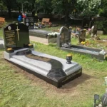 Black Granite Headstone And Kerbs With Grey Steps And Pathway - Image 11
