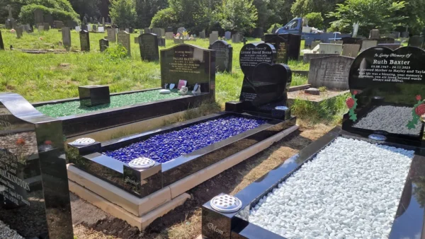 Double Heart Black Granite Headstone