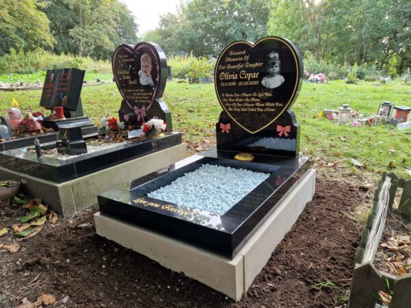 Heart Shaped Headstone with Kerb Surround Design Style by Northern Headstones