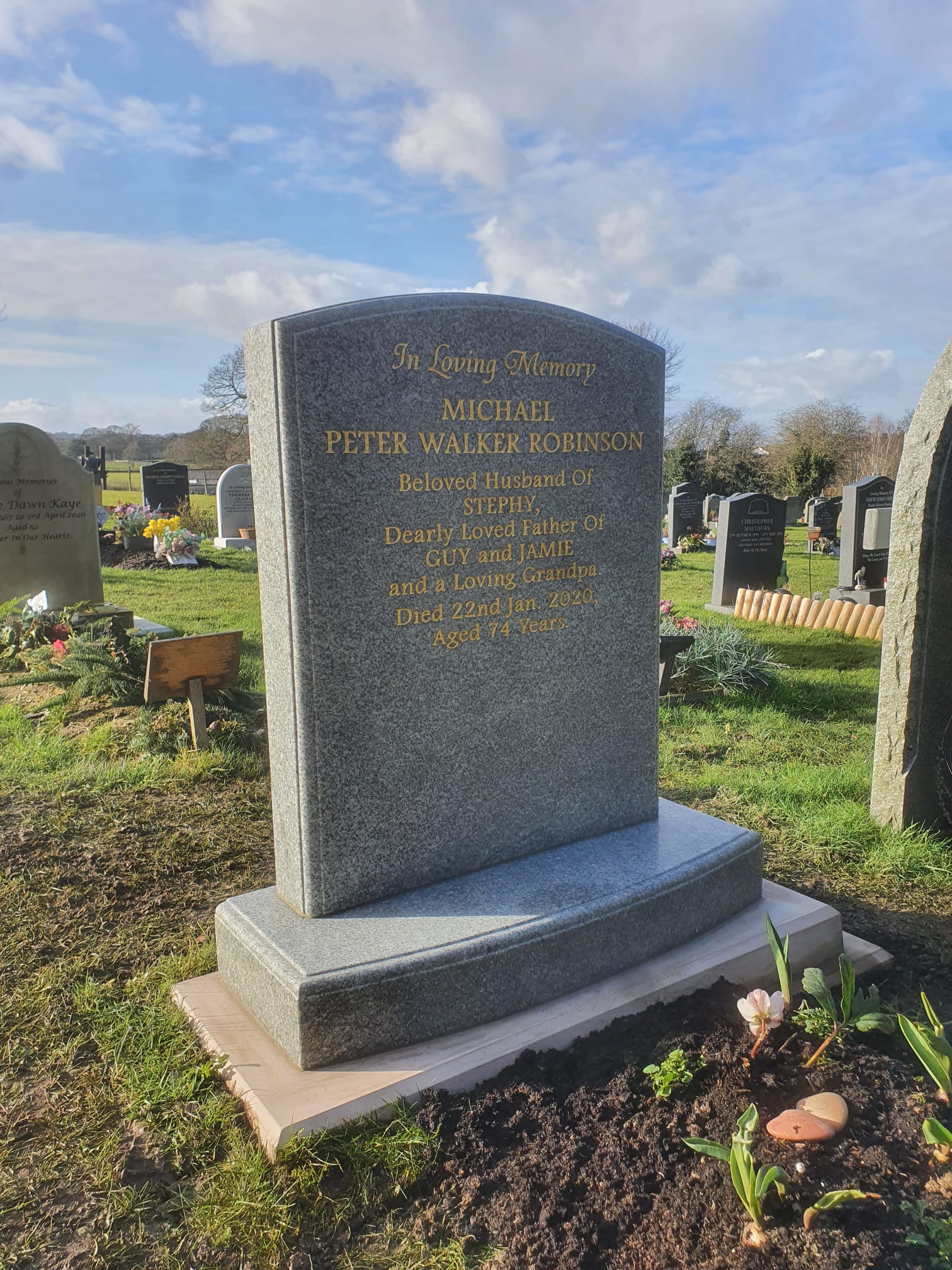 Camber Top Headstone Design with Gold Lettering by Northern Headstones