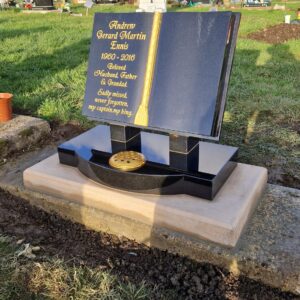 Black Book Shaped Headstone Memorial Installed by Northern Headstones
